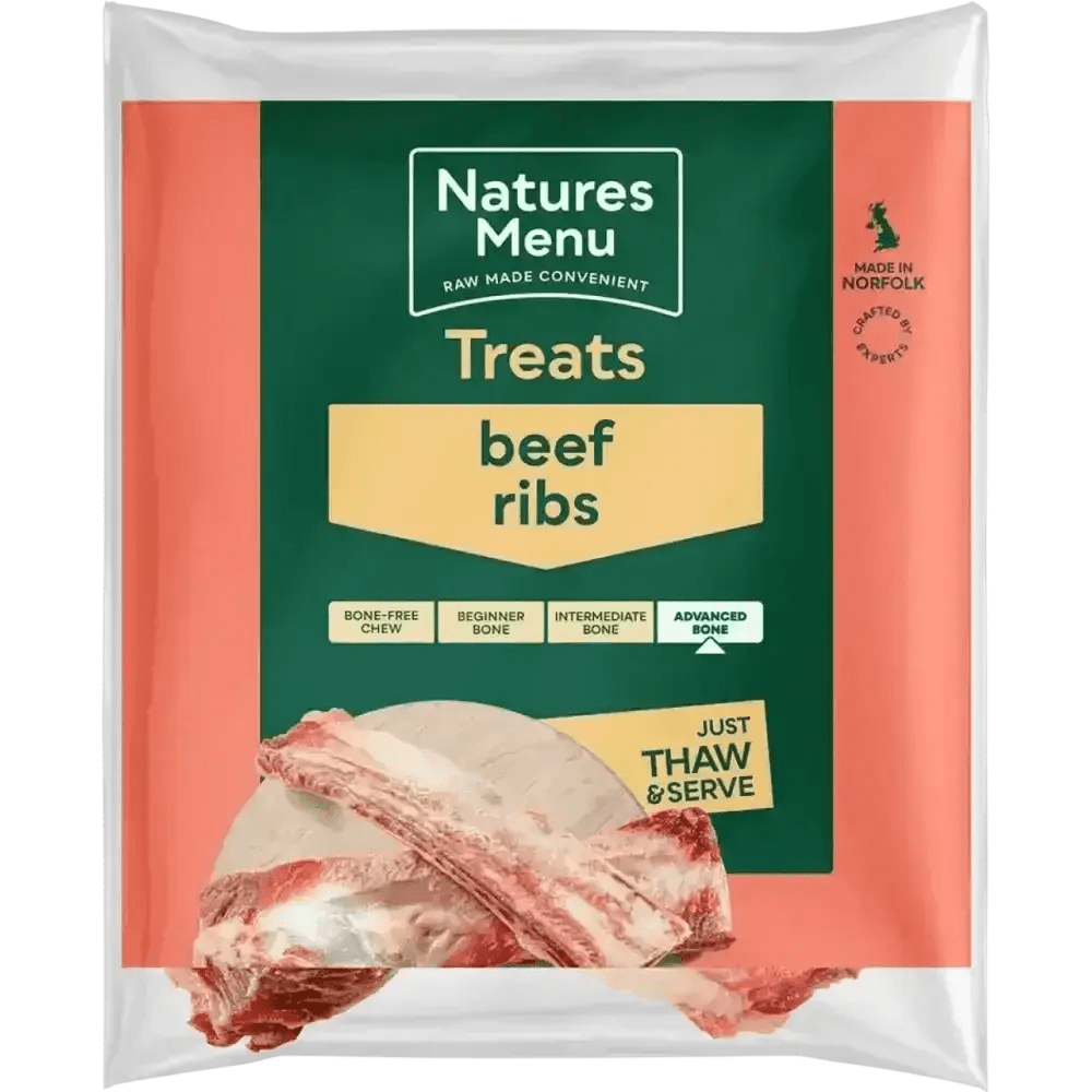 Natures Menu raw beef ribs dog treat bag for adult dogs