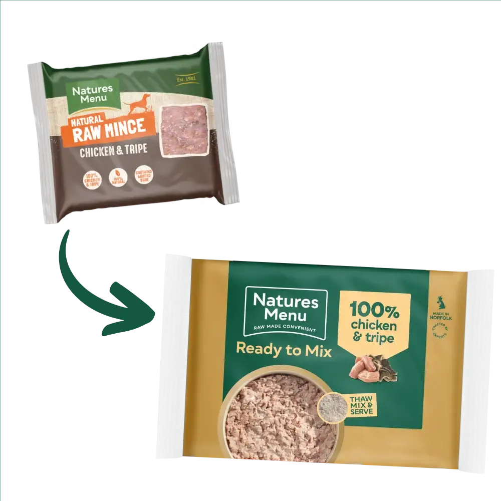 Natures Menu Raw Chicken and Tripe Block in single serve packs