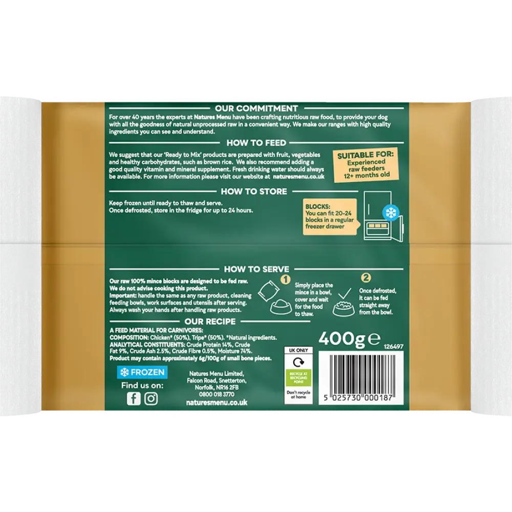 Natures Menu Raw Mince Chicken and Tripe Block | Natural raw dog food