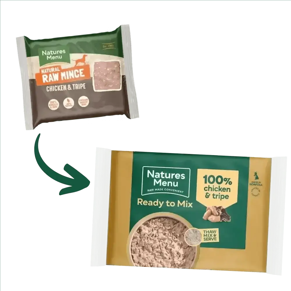 Natures Menu Raw Chicken and Tripe Block in single serve packs
