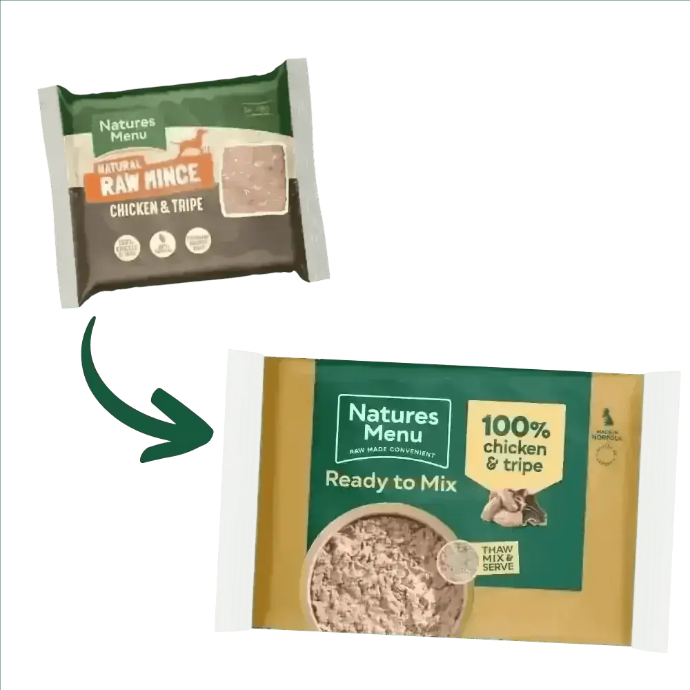 Natures Menu Raw Chicken and Tripe Block in single serve packs