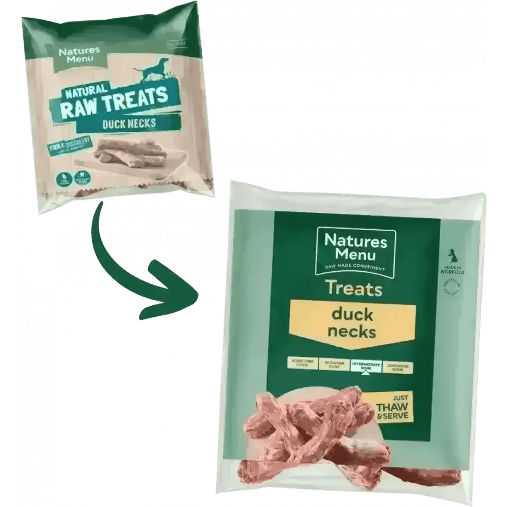 Natures Menu Raw Duck Necks for Dogs: Green and White Treat Bag