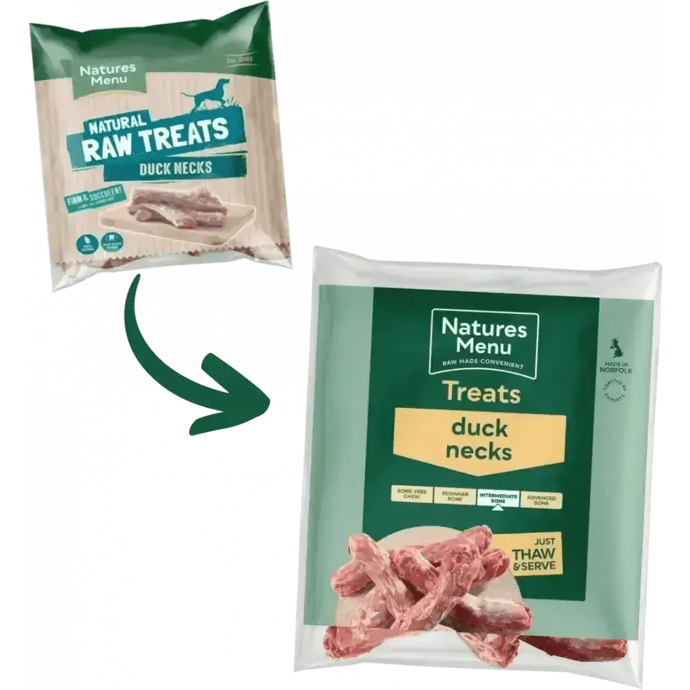 Natures Menu Raw Duck Necks for Dogs: Green and White Treat Bag