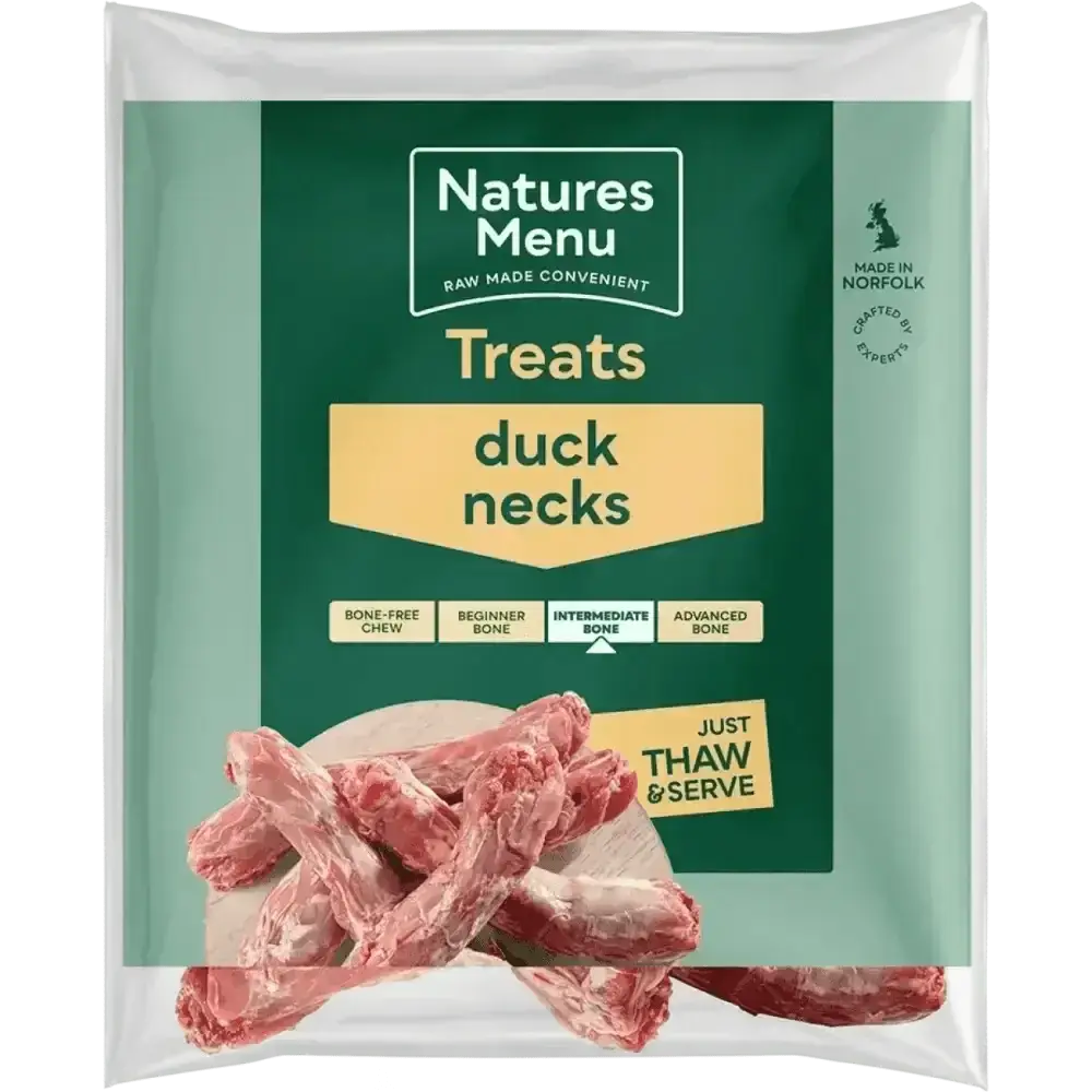 Natures Menu Raw Duck Necks for Dogs in green white package