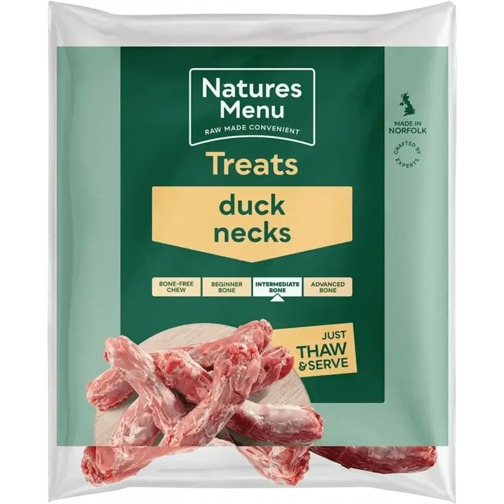 Natures Menu Raw Duck Necks for Dogs in green white package