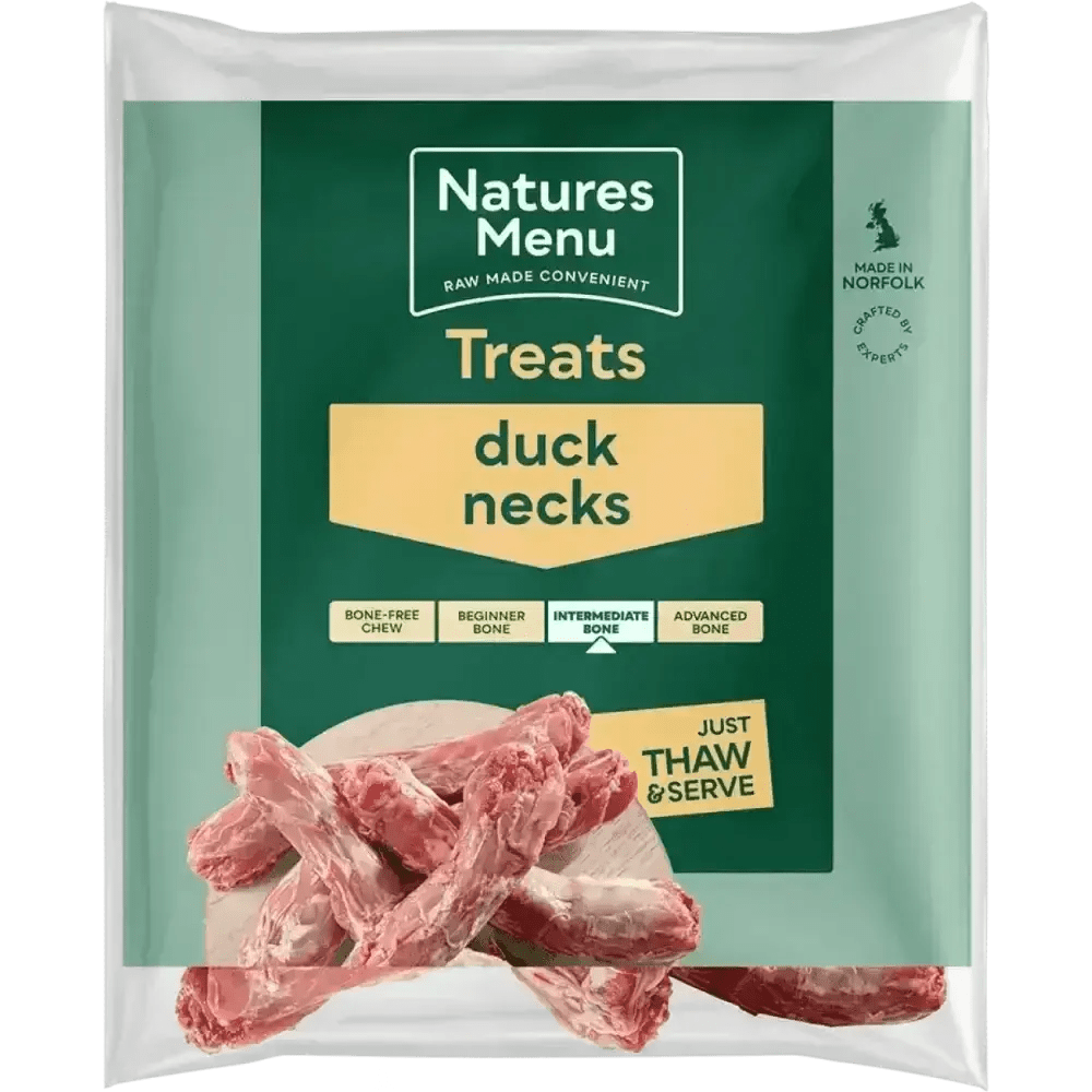 Natures Menu Raw Duck Necks for Dogs in green white package