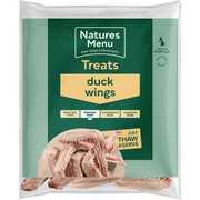 Natures Menu responsibly sourced duck wings raw treat bag, green and white packaging