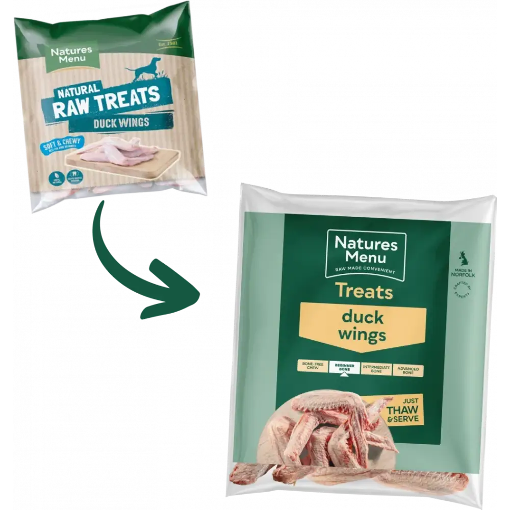 Natures Menu responsibly sourced duck wings raw treat bag for dogs