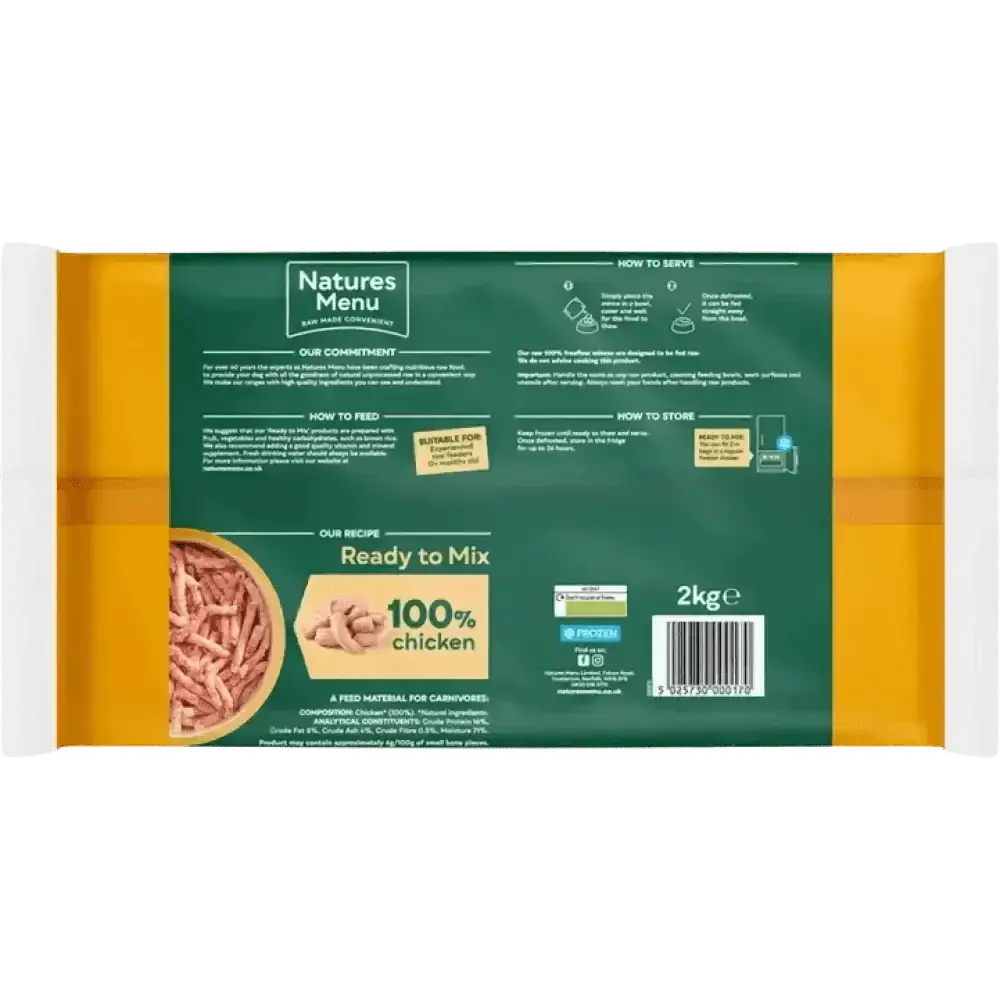 Natures Menu 100% chicken quality mince, 2kg raw freeflow bag