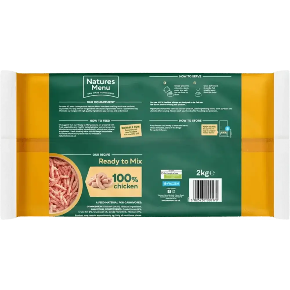 Natures Menu 100% chicken quality mince, 2kg raw freeflow bag