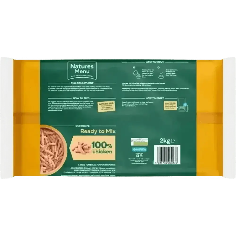 Natures Menu 100% chicken quality mince, 2kg raw freeflow bag