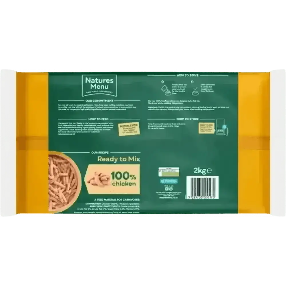 Natures Menu 100% chicken quality mince, 2kg raw freeflow bag