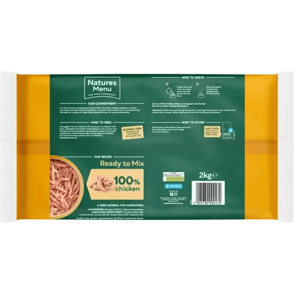 Natures Menu 100% chicken quality mince, 2kg raw freeflow bag