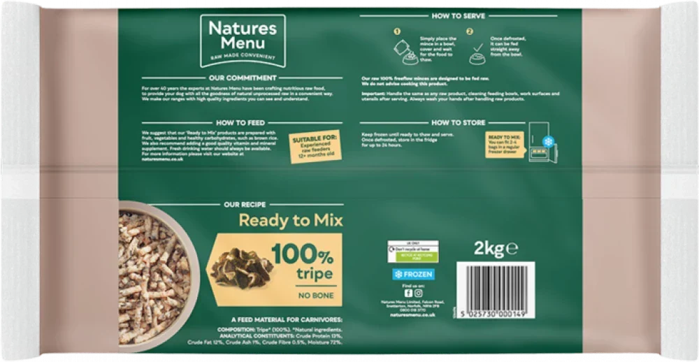 Natures Menu Raw Freeflow Tripe
For Adult Dogs | Natural raw food for adult dogs