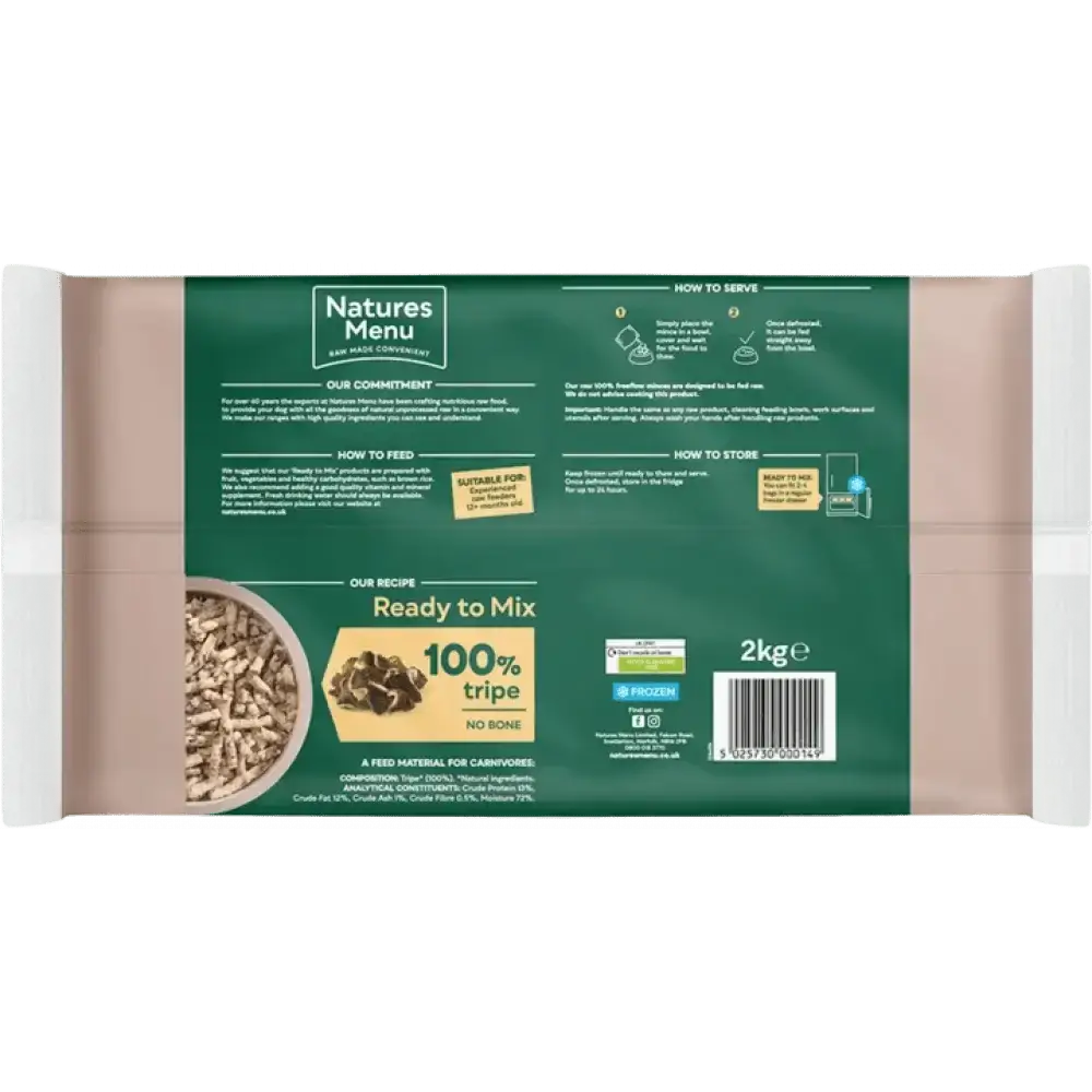 Natures Menu Raw Freeflow quality minced tripe dog food bag