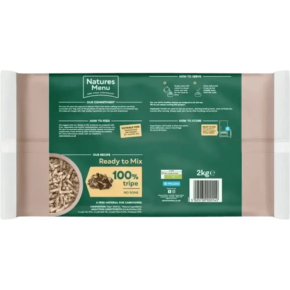 Natures Menu Raw Freeflow quality minced tripe dog food bag