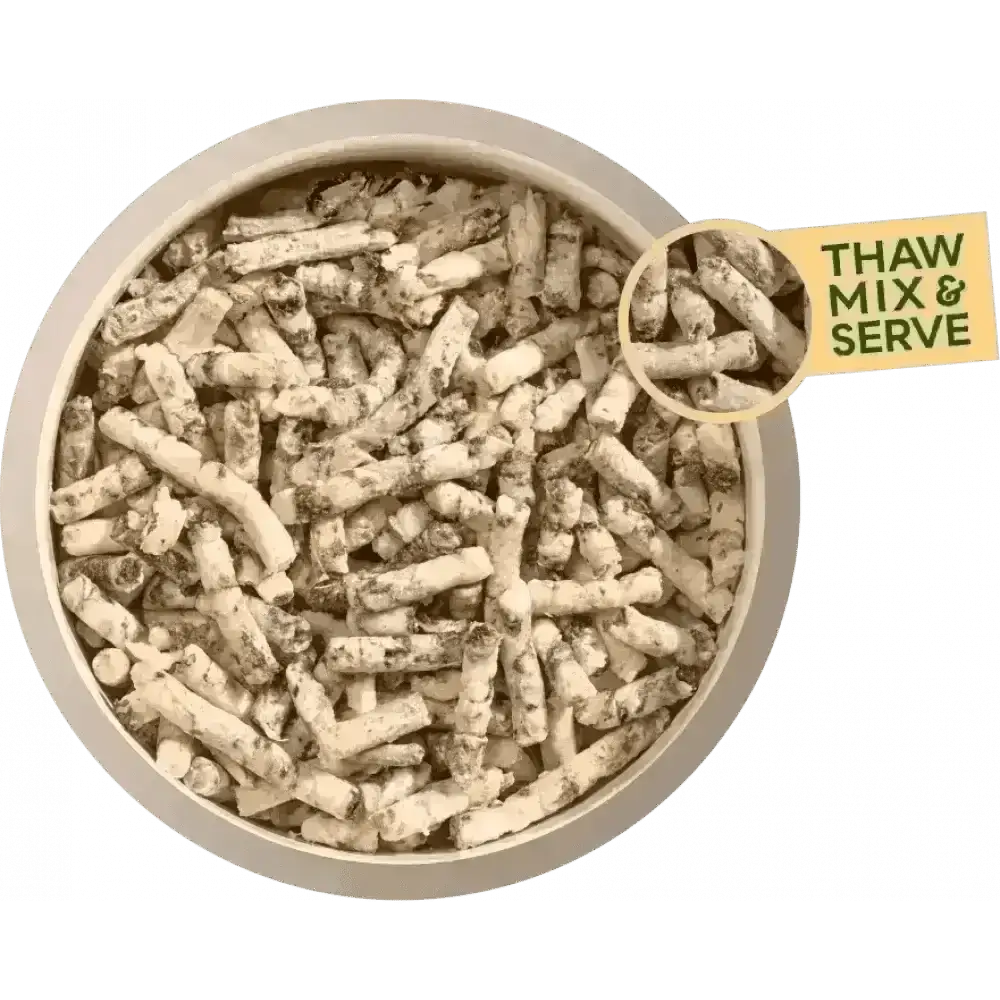 High quality minced tripe in free-flowing frozen beef sticks in bowl