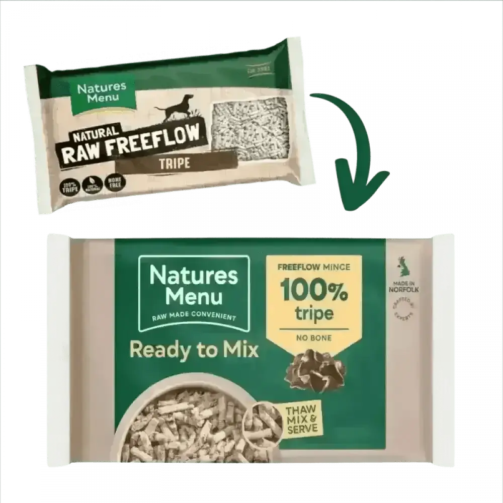 Natures Menu high quality minced tripe in free-flowing frozen format