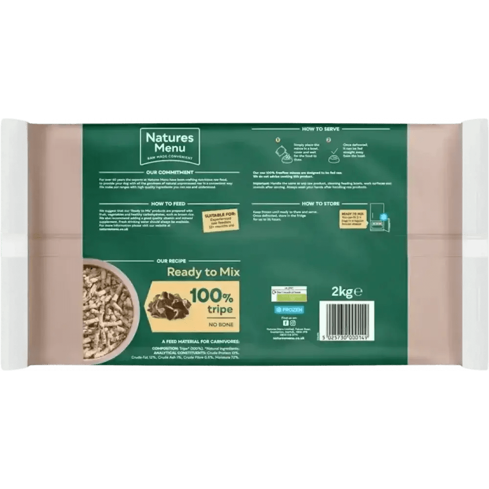 Natures Menu Raw Freeflow quality minced tripe dog food bag