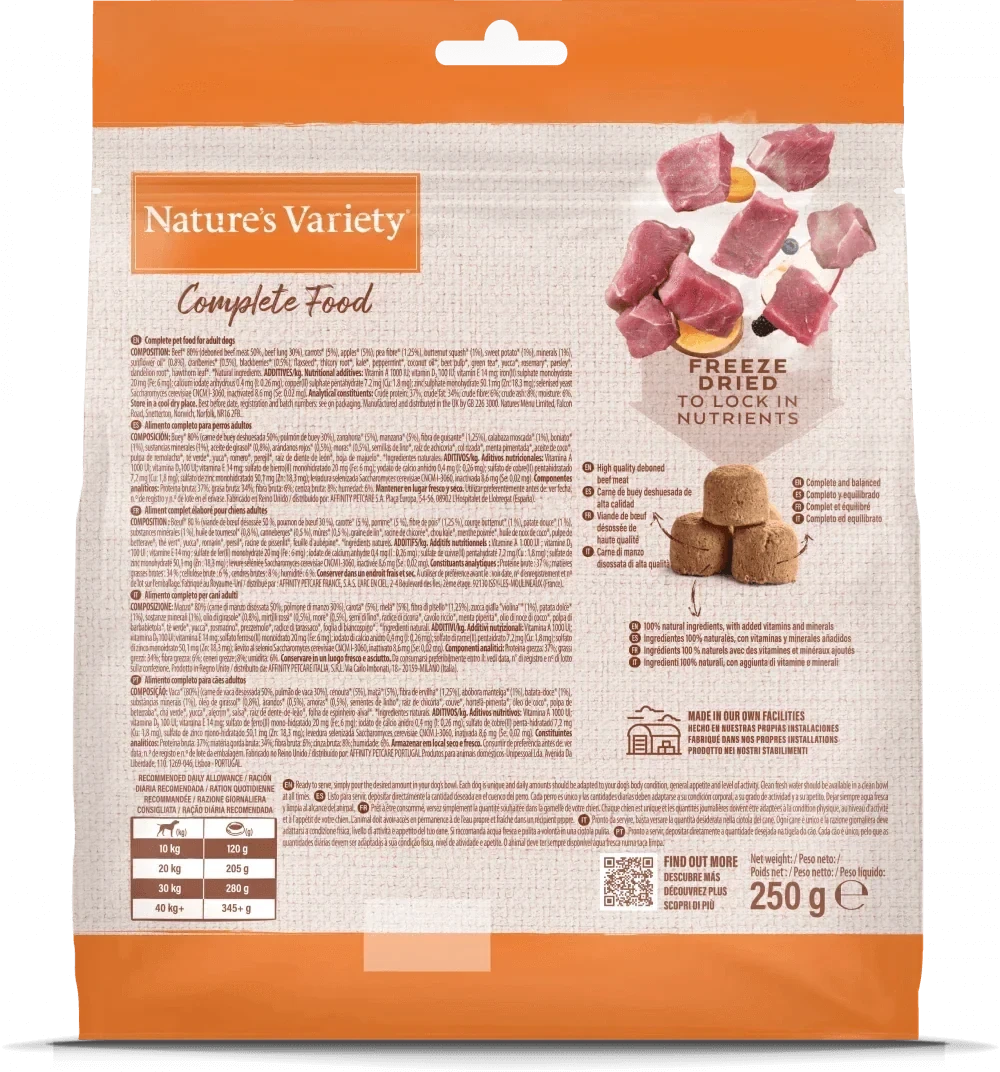 Nature's Variety Complete Freeze Dried Adult Food Beef 250g Natures Variety