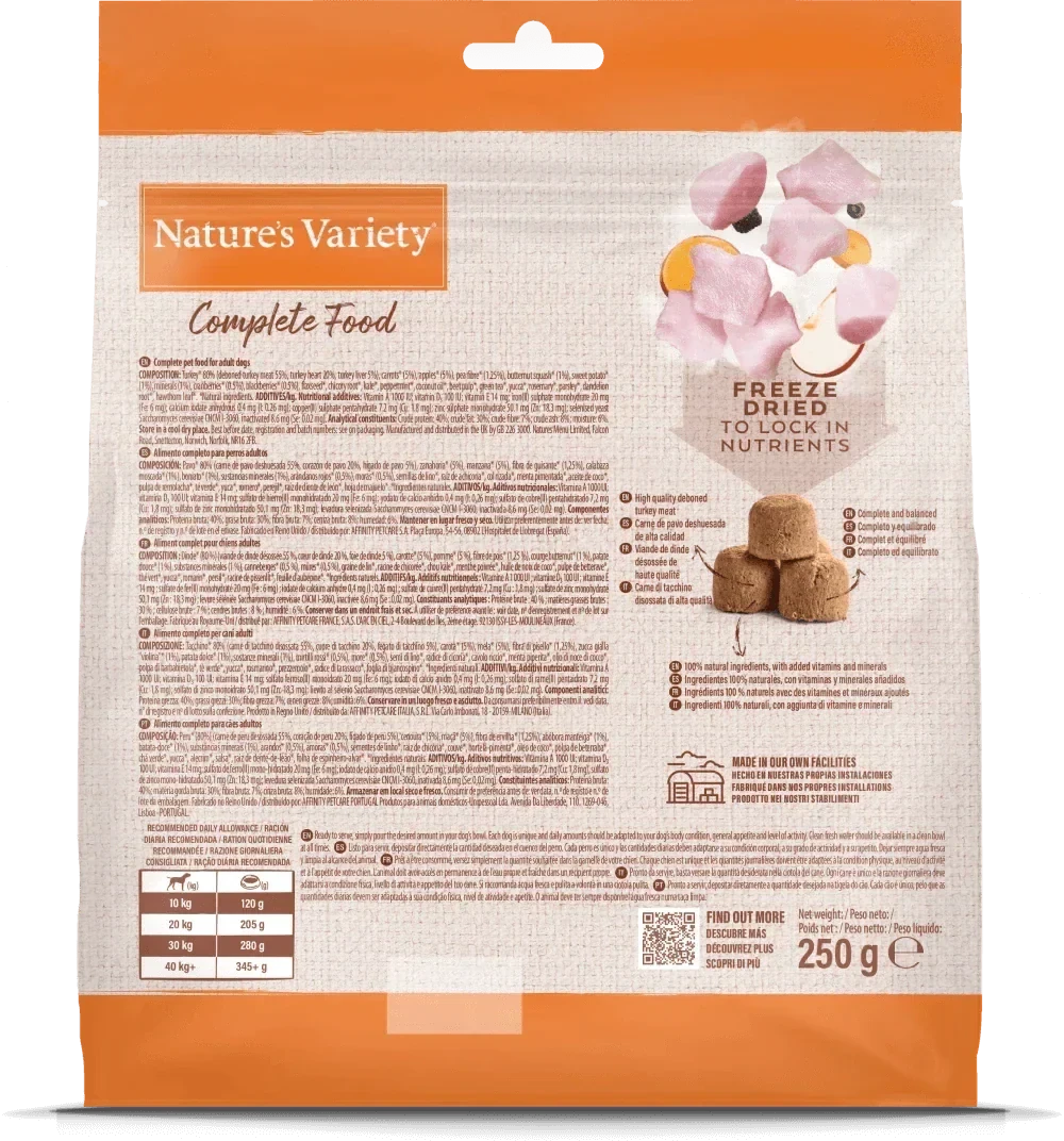 Nature's Variety Complete Freeze Dried Food Adult Turkey 250g Natures Variety