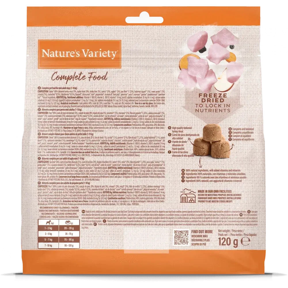 Nature's Variety Complete Freeze Dried Food - Turkey 120g Dog Food - Dry Natures Variety