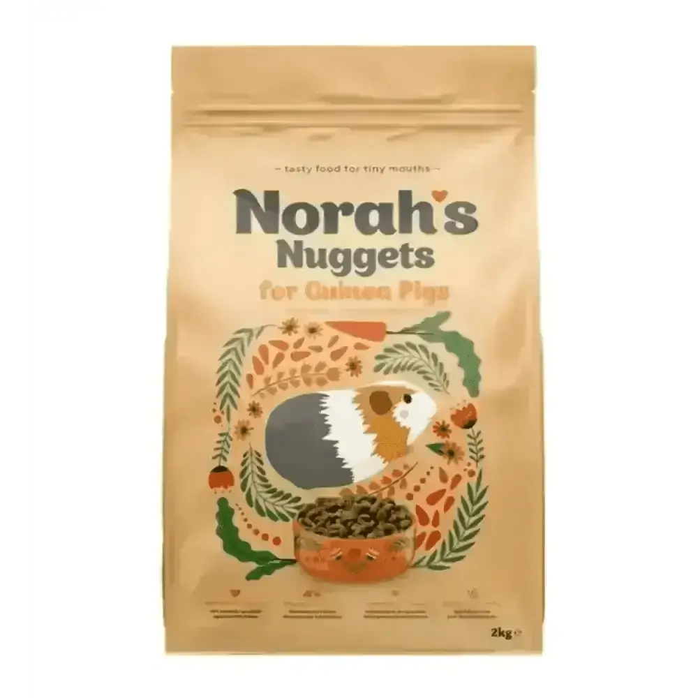 Norah’s natural nutritionally balanced guinea pig food nuggets in a 2kg bag for guinea pigs