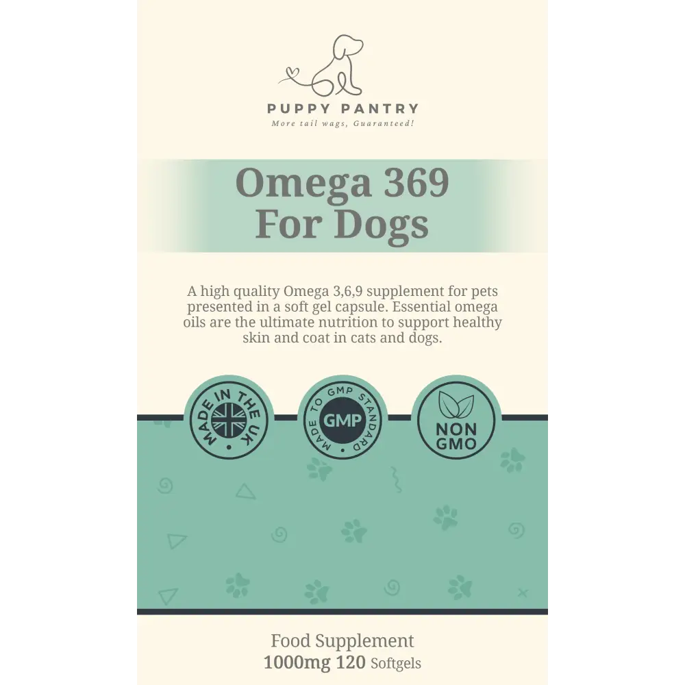 Omega 3-6-9 Softgels (120 Pack) Supports brain function skin health & a shiny coat - Omega 369