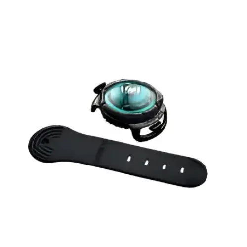 Black and teal Orbiloc Dog Dual Safety Light with sleek design and rubber strap