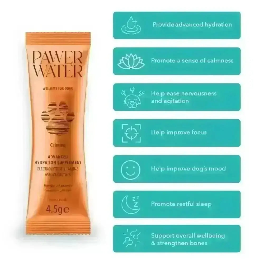 Orange paw print water calming supplement packet for Pawer Water Calming product