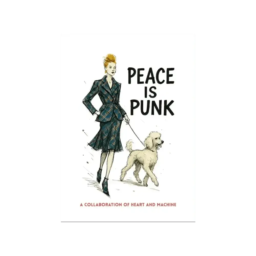 Punk-inspired green black plaid suit jacket with white dog leash, Vivienne Westwood style