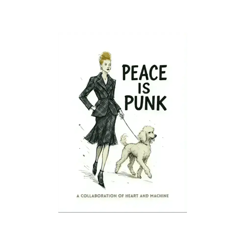 Punk-inspired green black plaid suit jacket with white dog leash, Vivienne Westwood style