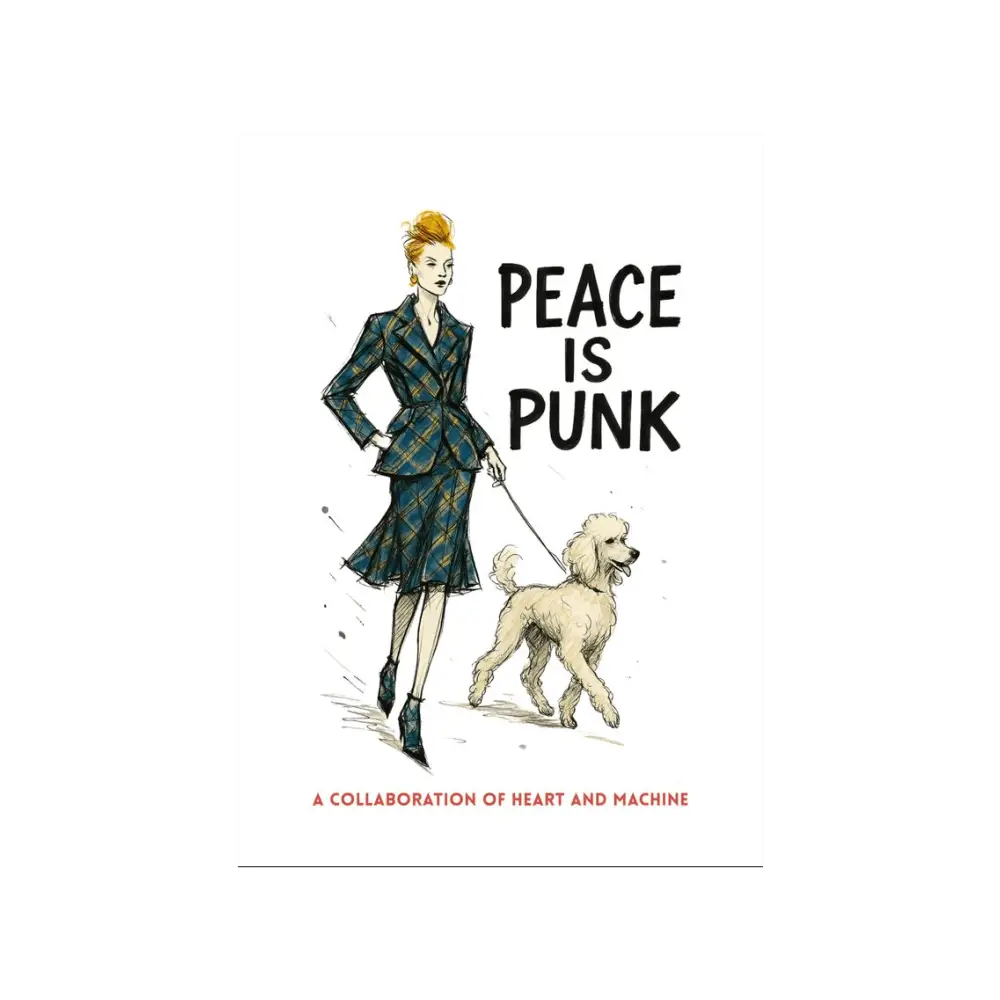 Punk-inspired green black plaid suit jacket with white dog leash, Vivienne Westwood style