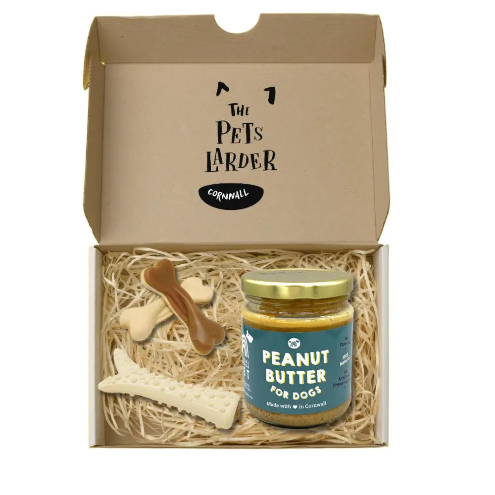 Peanut Butter Bonanza Bundle jar with blue label for dogs from Pets Larder