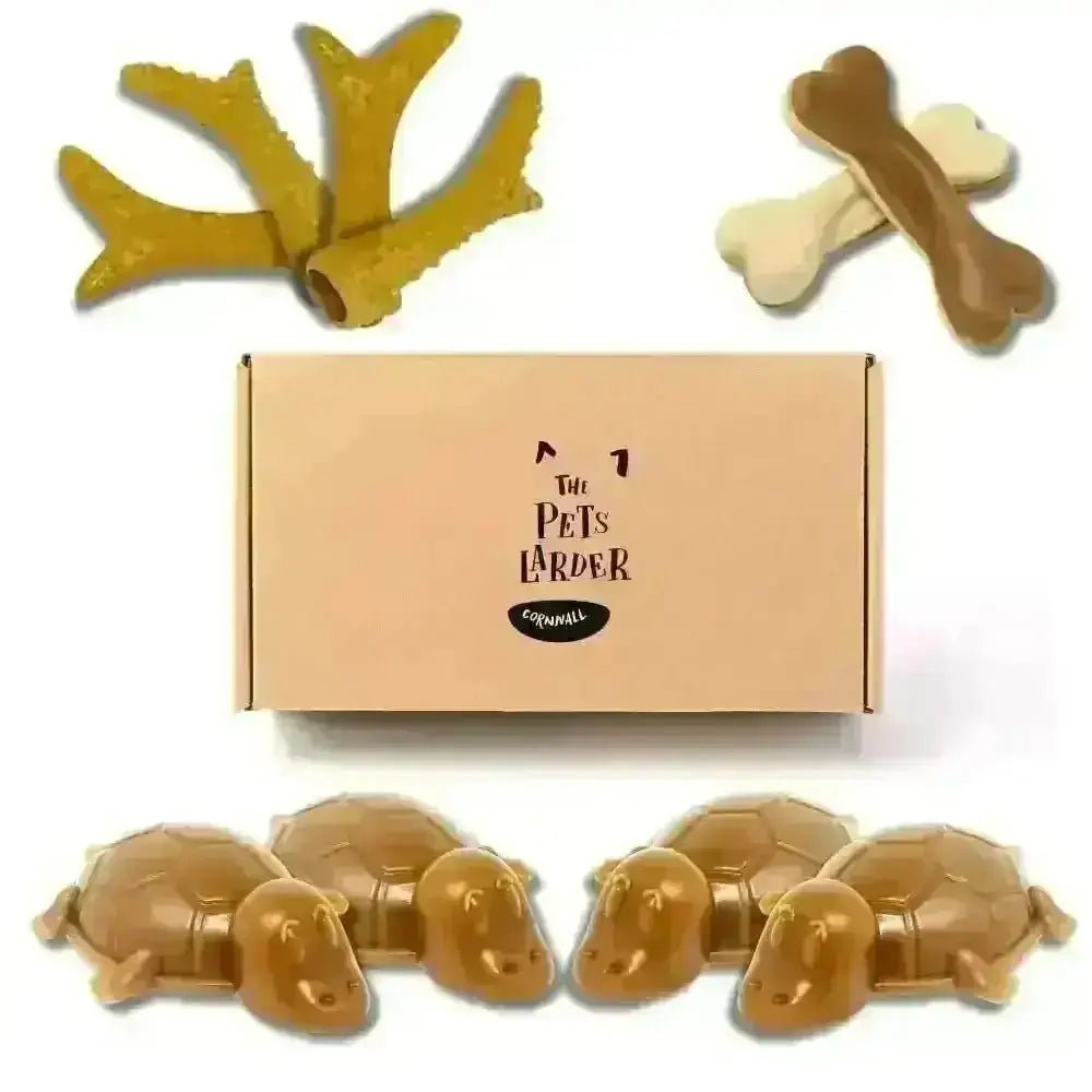 Brown hippo-shaped peanut butter chew toy set for dogs in natural rubber