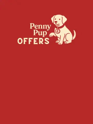Penny pup offers book cover with red background and white text, featuring a playful dog illustration.