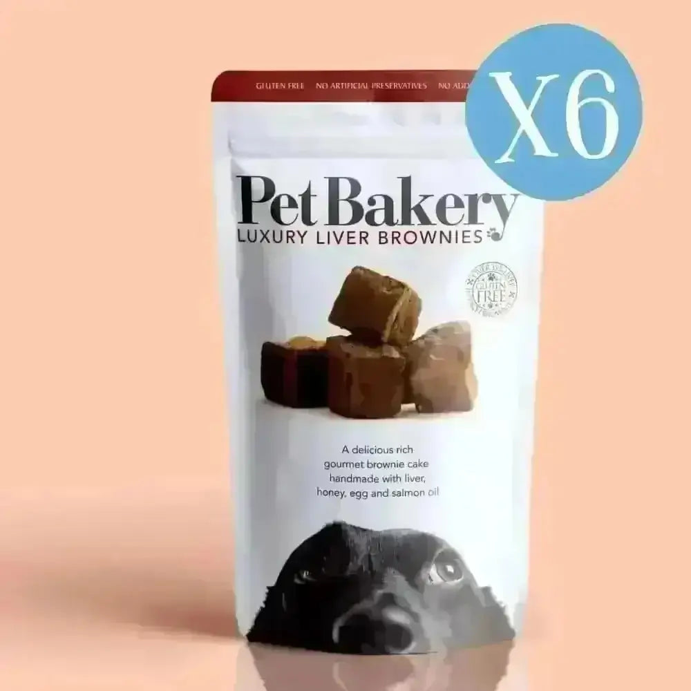 Pet bakery luxury liver brownies in a box of six, perfect for pampered pets