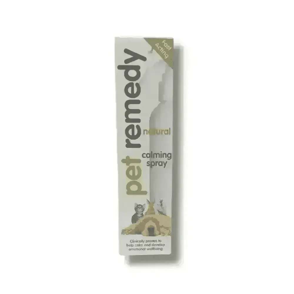 Pet Remedy calming spray bottle with green label, tackling pet anxiety