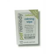 Pet Remedy Natural Calming Wipes box with green white design and 12 sachets
