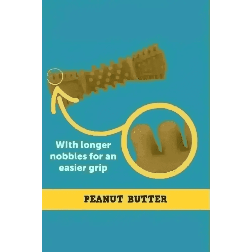 Petello Nobblys Tough Brush Peanut Butter dog chew with textured grip and nozzles