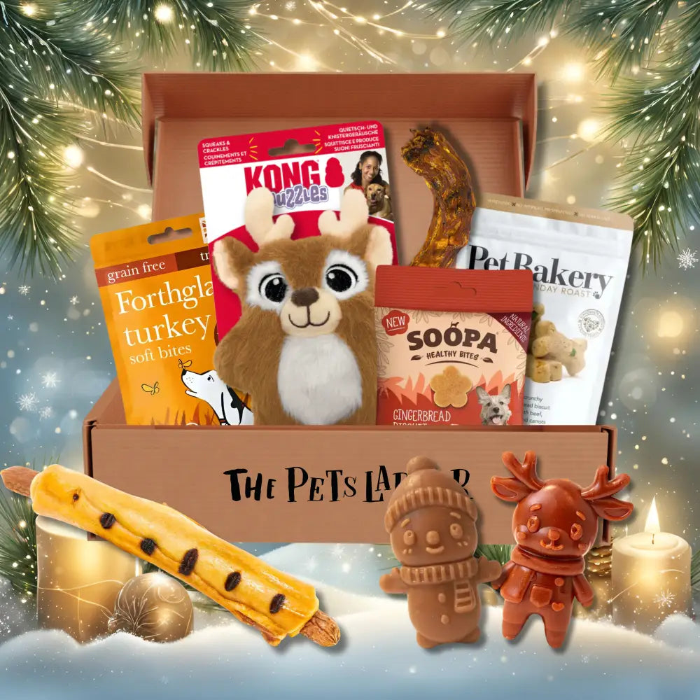 Reindeer plush toy in The Pets Larder monthly dog treat box