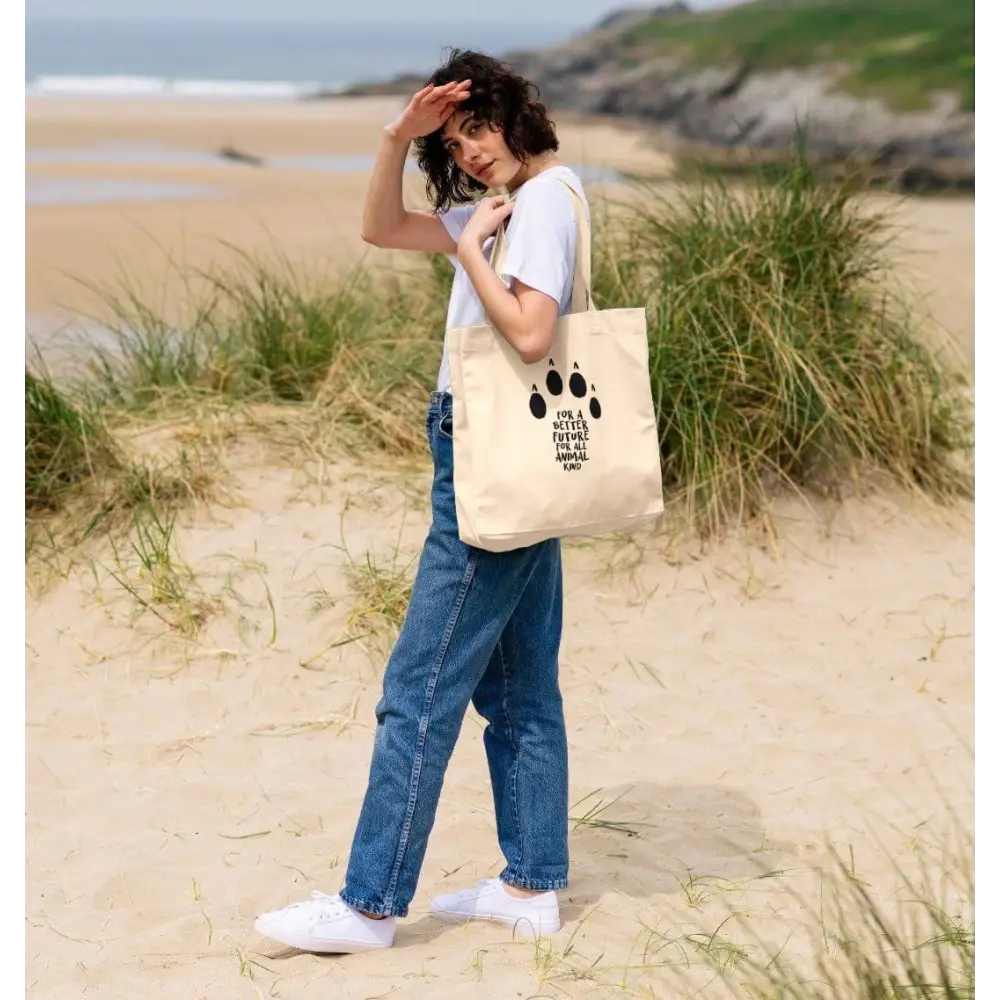 White organic cotton shopper bag with bear paw print design from The Pets Larder