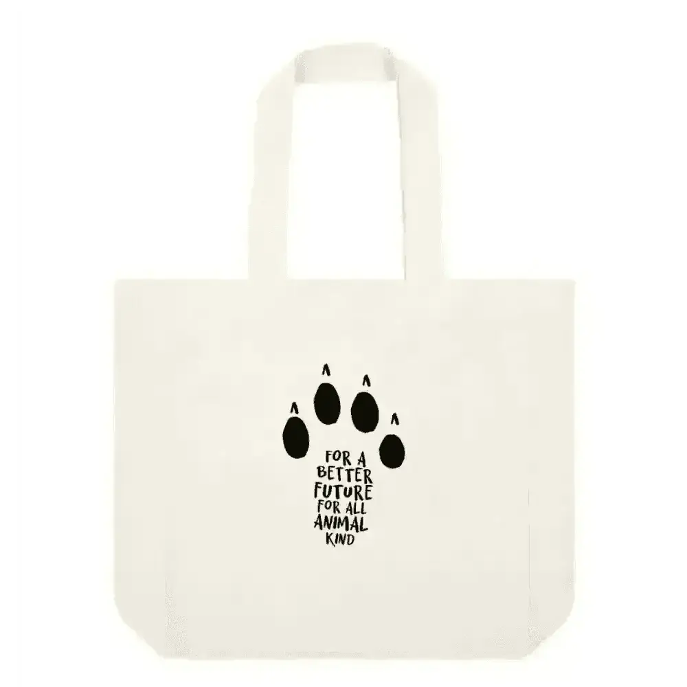 Natural-colored organic cotton shopper bag with black paw print design