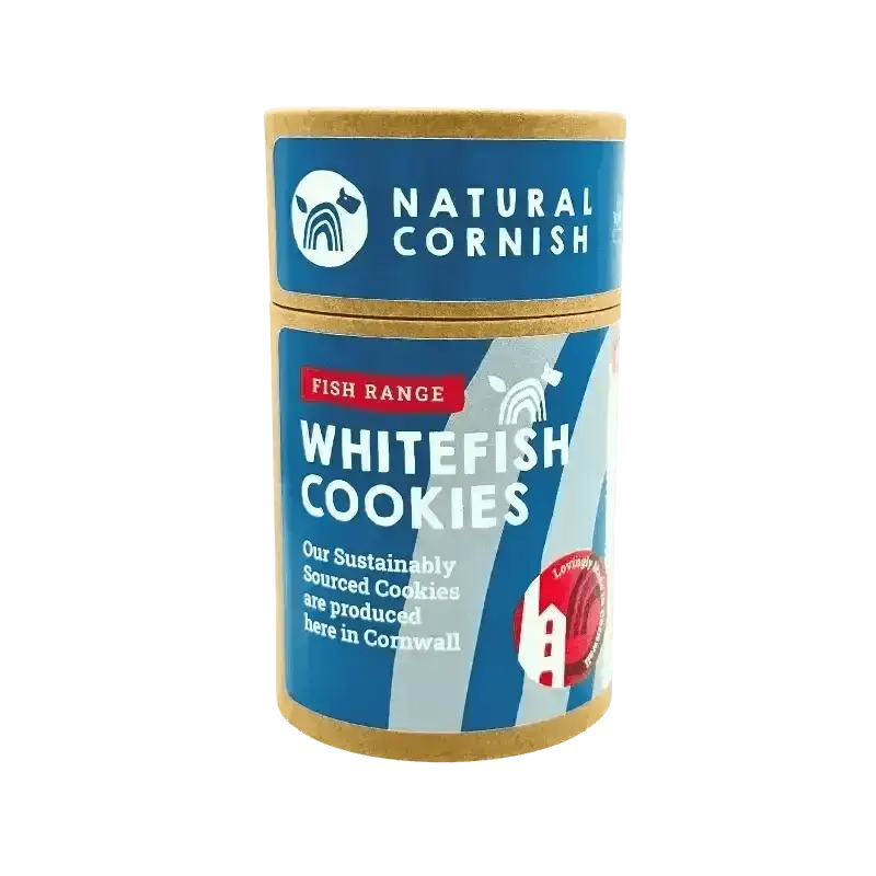 Whitefish cookies tin from Pets Larder x Cinnamon Trust subscription box