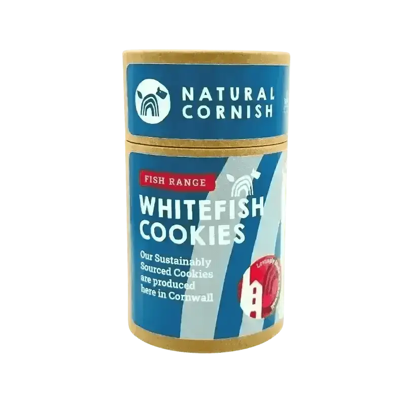 Whitefish cookies tin from Pets Larder x Cinnamon Trust subscription box