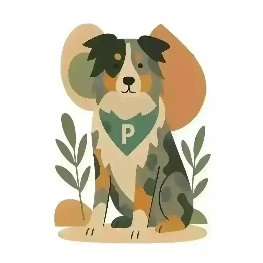 Green bandana dog sticker with P in personalised abstract framed print