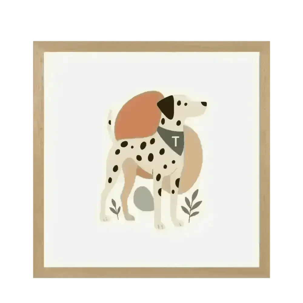 Personalised abstract framed Dalmatian print with breed fur colour and tan bandana