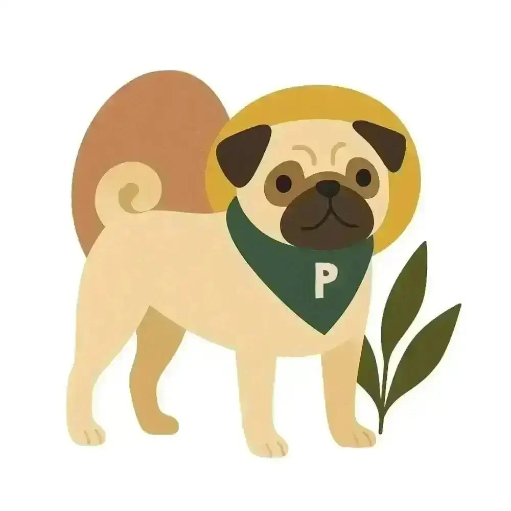 Personalised abstract framed print of pug breed fur colour with green bandana