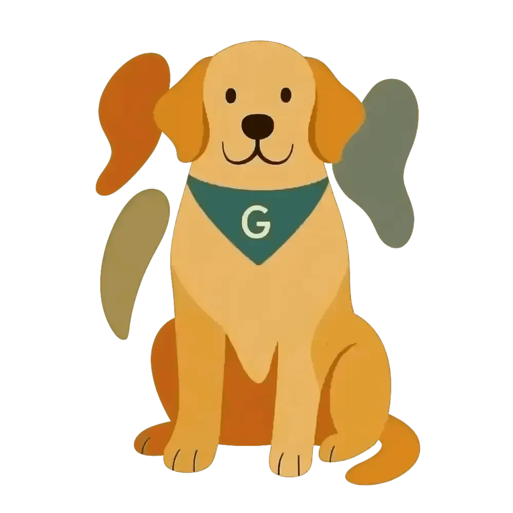 Personalised abstract framed print of golden retriever breed fur colour plush with angel wings and green bandana g