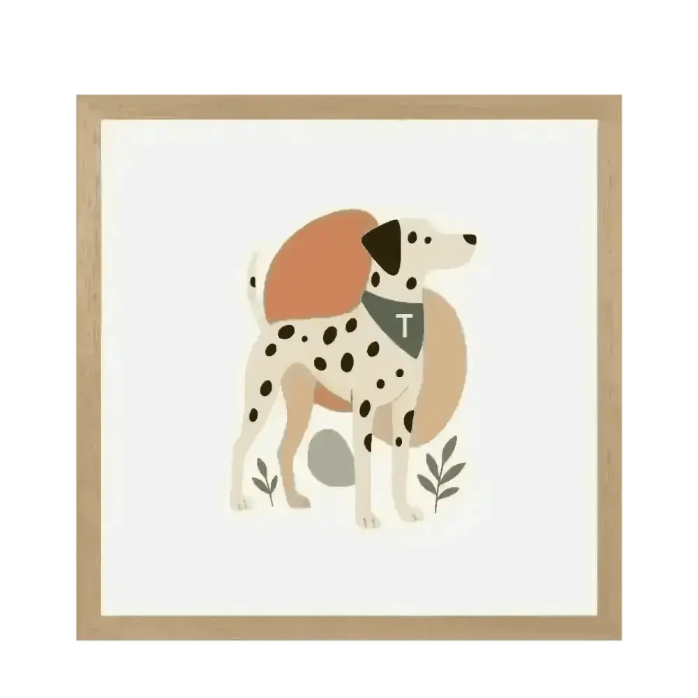 Personalised abstract framed Dalmatian print with breed fur colour and tan bandana